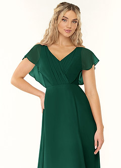 Azazie Rylee Robes de demoiselle d'honneur Robe Trapèze en Mousseline de soie Plissée émeraude image5