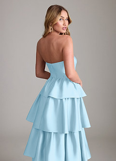 Azazie Faye Bridesmaid Dresses Sky Blue A-Line Ruched Stretch Satin Dress image6
