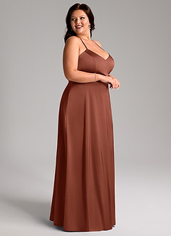 Azazie Mei Brautjungfernkleider A-Linie V-Hals Stretch-Satin Kleid Lehm image9