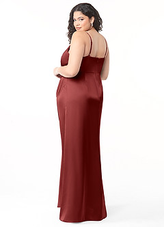 Azazie Maci Bridesmaid Dresses Terracotta A-Line V-Neck Pleated Stretch Satin Dress image8