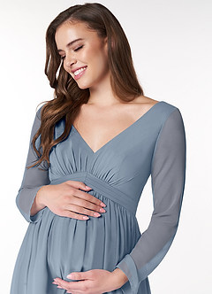 Azazie Teton vestidos de dama de honor de maternidad Vestido de Corte En A Manga larga Hasta el suelo Gasa image5
