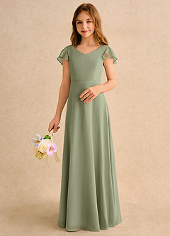 Azazie Nari Girls Formal Blumenmädchenkleider A-Linie mit ärmel Chiffon Kleid Pistazie image4