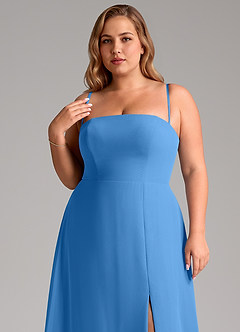 Azazie Wren Bridesmaid Dresses Blue Jay A-Line Side Slit Chiffon Convertible Dress image11