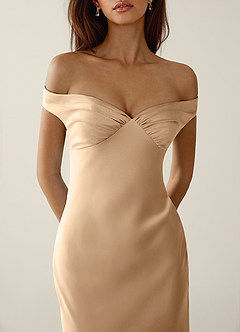 Gwendonme Champagne Satin Crystal Linen Prom Dress image5