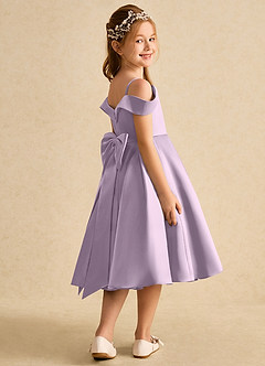 Azazie Favia Flower Girl Dresses Frosted Lilac A-Line Off the Shoulder Matte Satin Dress image3