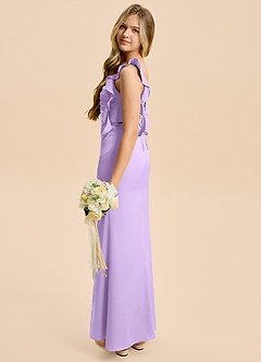Azazie Jessamine Junior Lilac A-Line Ruched Stretch Satin Dress image3