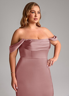 Azazie Saige Vestidos de damas de honor Vestido de Rosa Polvorienta de Satén Elástico de Corte Recto con Vestidos sin tirantes image14