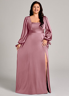 Azazie Leonia Bridesmaid Dresses Vintage Mauve A-Line Long Sleeve Stretch Satin Dress image11