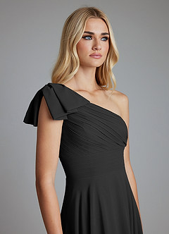 Azazie Elinora Bridesmaid Dresses Black A-Line One Shoulder Chiffon Dress image5