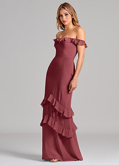 Azazie Marilynn 신부 들러리 드레스 인어 오프 더 숄더 쉬폰 바닥 길이 드레스 image6