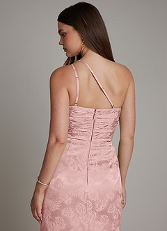 Azazie Mishka Probar vestidos en casa Vestido de Jacquard De Rosas de Jacquard Floral de Corte Recto con Hombro unilateral image2