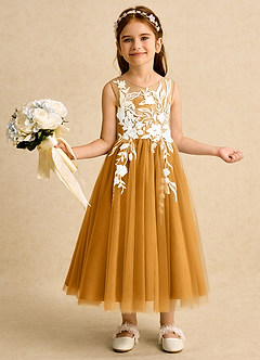 Azazie Sundae Blumenmädchenkleider Ballkleid Spitze Kleid Butterscotch image1