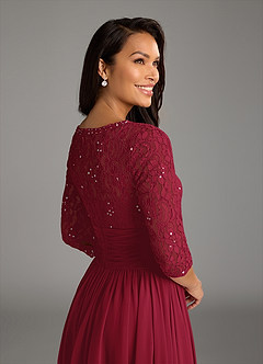 Azazie Olga Mother of the Bride Dresses Burgundy A-Line Lace Chiffon Dress image6