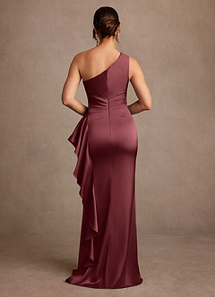 Azazie Yvette vestidos de madre de la novia Vestido de Merlot de Satén Elástico de Corte Recto con Hombro unilateral image2
