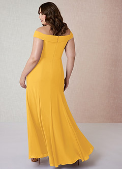 Azazie Lecia Bridesmaid Dresses Marigold Empire Off-The-Shoulder Pleated Chiffon Convertible Dress image9