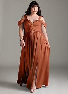 Azazie Lianne Bridesmaid Dresses Cedar Rose A-Line Off the Shoulder Stretch Satin Dress image9
