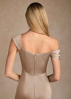 Azazie Laramie Mother of the Bride Dresses Taupe Mermaid Pleated Stretch Satin Dress image6