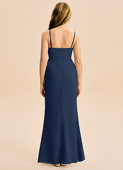 Azazie Buzzy Junior Dark Navy Sheath Pleated Chiffon Dress image5