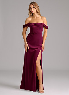 Azazie Saige Bridesmaid Dresses Cabernet Sheath Off the Shoulder Velvet Convertible Dress image1