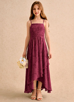 Azazie Twilight Girls Formal Sukienki dla dziewczynek sypiących kwiaty Litera A Plisowana Kwiatowe wypalenie Asymetryczny Sukienka image4