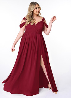 Azazie Lianne Bridesmaid Dresses Burgundy A-Line Off the Shoulder Chiffon Dress image10