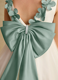 Azazie Lilli Blumenmädchenkleider A-Linie Schleifen Tüll Kleid Elfenbein Silber Salbei image6