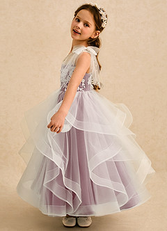 Azazie Zoey Flower Girl Dresses Vintage Mauve Ball-Gown Lace Tulle Dress image4