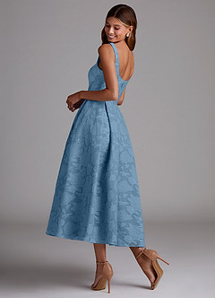 Azazie Amalie Bridesmaid Dresses Steel Blue A-Line Pleated Floral Burnout Dress image2