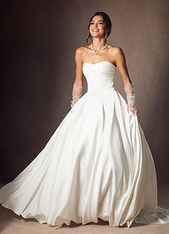Azazie Alta Wedding Dresses Diamond White A-Line Strapless Stretch Satin Dress image1