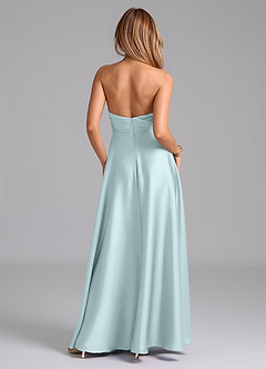 Azazie Tessie Bridesmaid Dresses Sea Glass A-Line Pleated Stretch Satin Dress image2