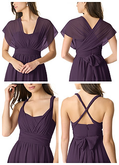 Azazie Olani Bridesmaid Dresses Plum A-Line Off the Shoulder Chiffon Convertible Dress image6