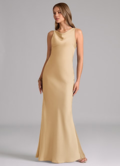 Azazie Allettie Bridesmaid Dresses Gold Mermaid Stretch Satin Dress image5