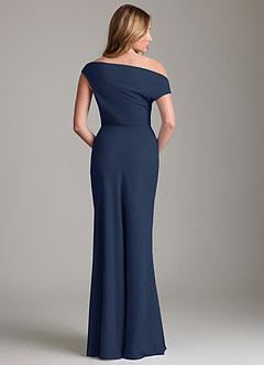 Azazie Emerson Bridesmaid Dresses Dark Navy Sheath Off the Shoulder Chiffon Dress image4