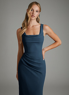 Azazie Asa Bridesmaid Dresses Dark Navy Sheath Corset Chiffon Dress image3
