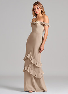 Azazie Marilynn Brudtärnklänningar Klä av Sjöjungfru i Chiffong Av axeln Taupe image6