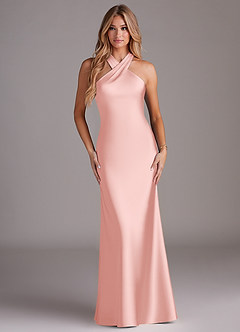 Azazie Doretta Bridesmaid Dresses Powder Pink Mermaid Pleated Stretch Satin Dress image2
