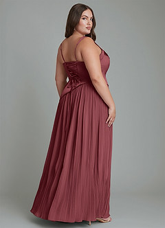 Azazie Stephanie Vestidos de damas de honor Vestido Merlot de Satén Elástico de Línea A con Plisado image8