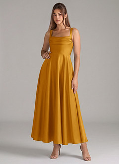 Azazie Shaude Suknie dla druhen Linia A Pofałdowany Satyna elastyczna Długość kostki Sukienka image1