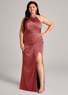 Azazie Jemma Suknie dla druhen Osłona Pofałdowany Satyna elastyczna Do ziemi Sukienka image10