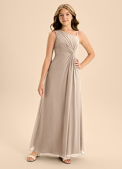 Azazie Brooke Junior Taupe A-Line Side Slit Chiffon Dress image4