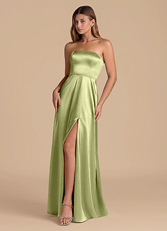 Azazie Wren Bridesmaid Dresses Pistachio A-Line Strapless Metallic Satin Dress image3