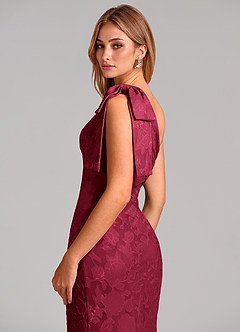 Azazie Yuanna 신부 들러리 드레스 인어 한쪽 어깨 플로럴 번아웃 바닥 길이 드레스 image2