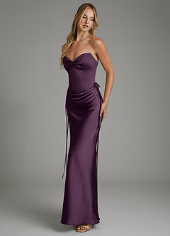 Azazie Natasha Bridesmaid Dresses Plum Mermaid Corset Stretch Satin Dress image7