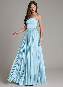 Azazie Mariana Bridesmaid Dresses Sky Blue A-Line Pleated Stretch Satin Dress image7