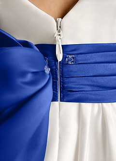 Azazie Sosie Blumenmädchenkleider A-Linie Plissee Matte Satin Kleid Elfenbein Königsblau image6