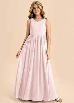 Azazie Hathaway Junior Blushing Pink A-Line Bow Chiffon Dress image3