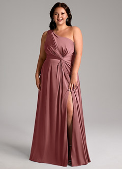 Azazie Brooke Bridesmaid Dresses Amethyst A-Line One Shoulder Stretch Satin Dress image8