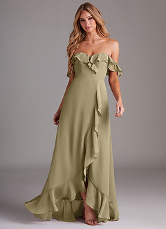 Azazie Lyra Abiti da Damigella Abito Convertibile A-Line in Chiffon Verde Muschio image4