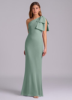 Azazie Yuanna Bridesmaid Dresses Silver Sage Mermaid One Shoulder Chiffon Dress image5