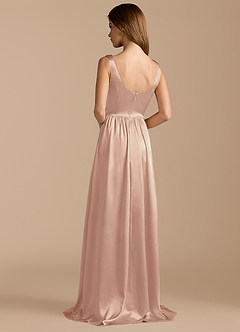 Azazie Keyla Bridesmaid Dresses English Rose A-Line Pleated Metallic Satin Dress image2